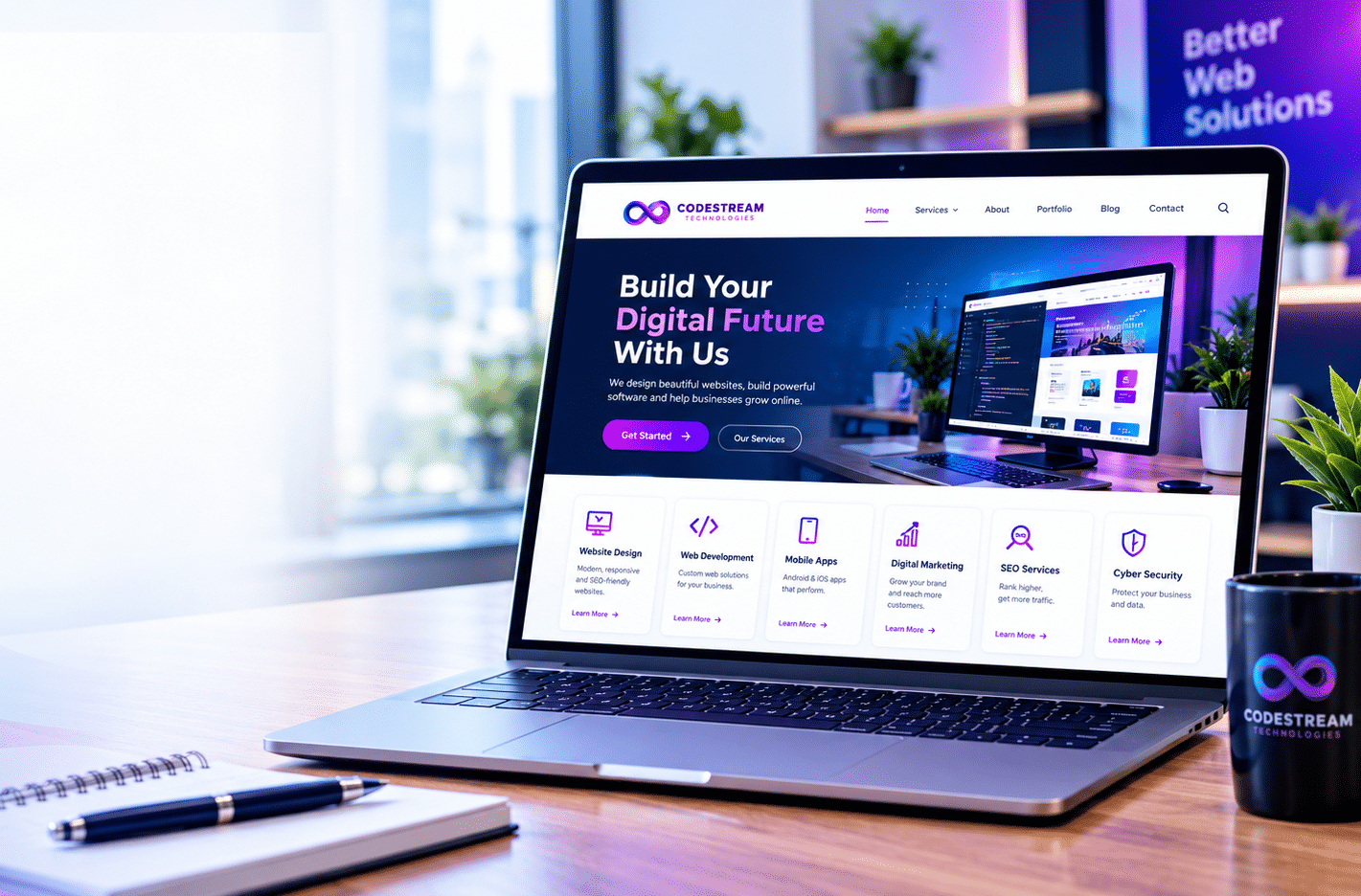 Codestream Technologies — Web design services on a laptop